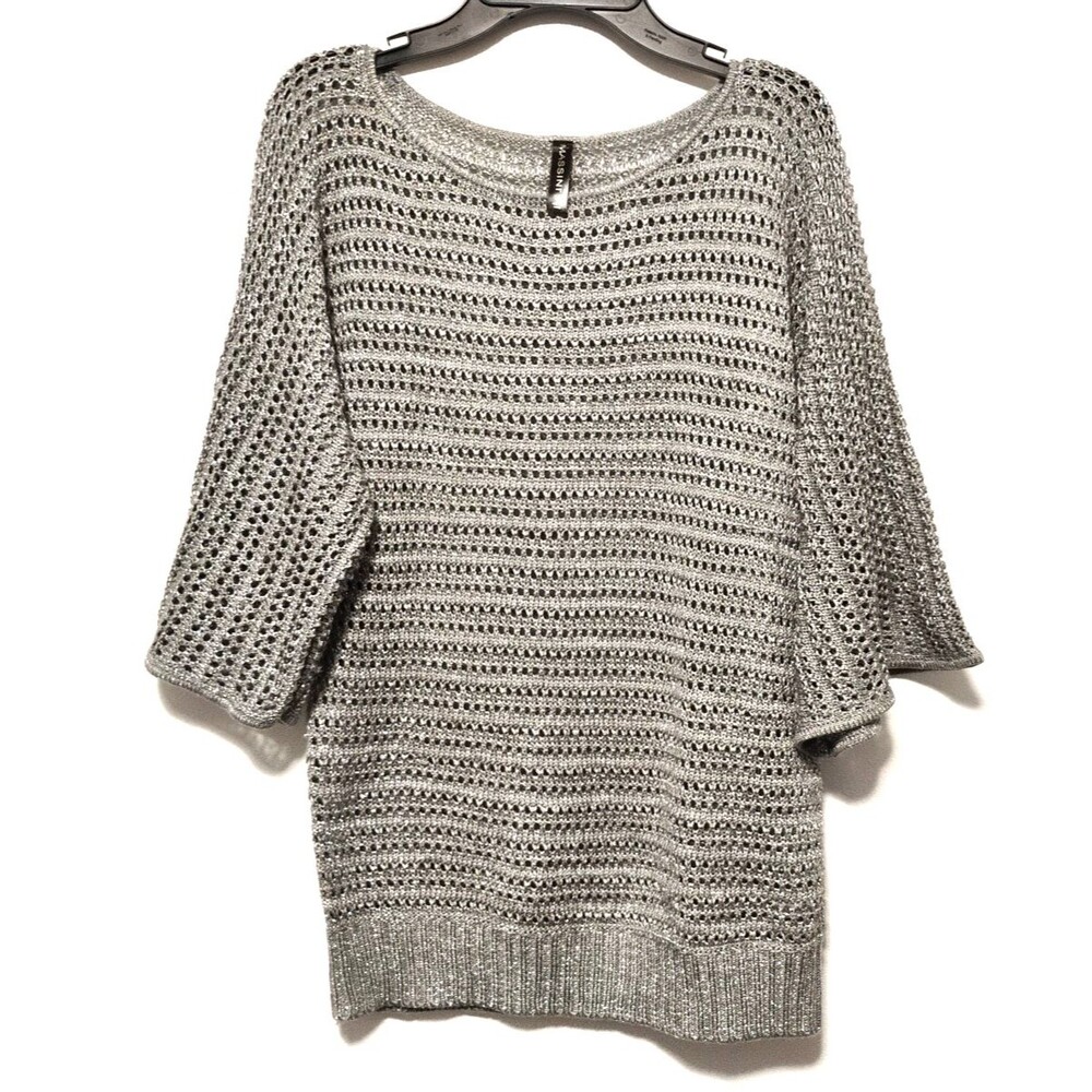 Massini Women's Sz Small Silver Metallic Lightweight Sweater Long Sleeve Pullove